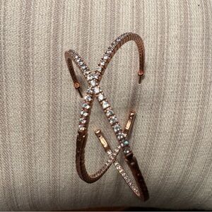 Rose Gold Hoop Hinged Earrings with CZ